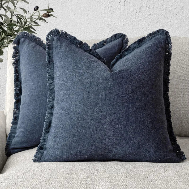 Set of 2 Premium Cotton-Linen Blend Pillow Covers with Hidden Zipper