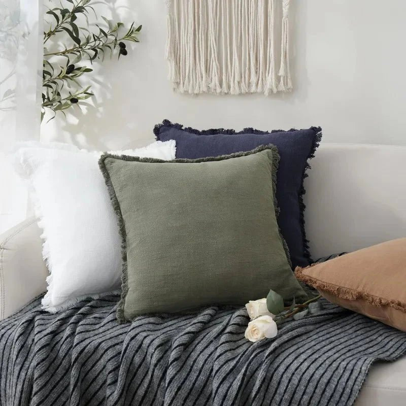 Set of 2 Premium Cotton-Linen Blend Pillow Covers with Hidden Zipper