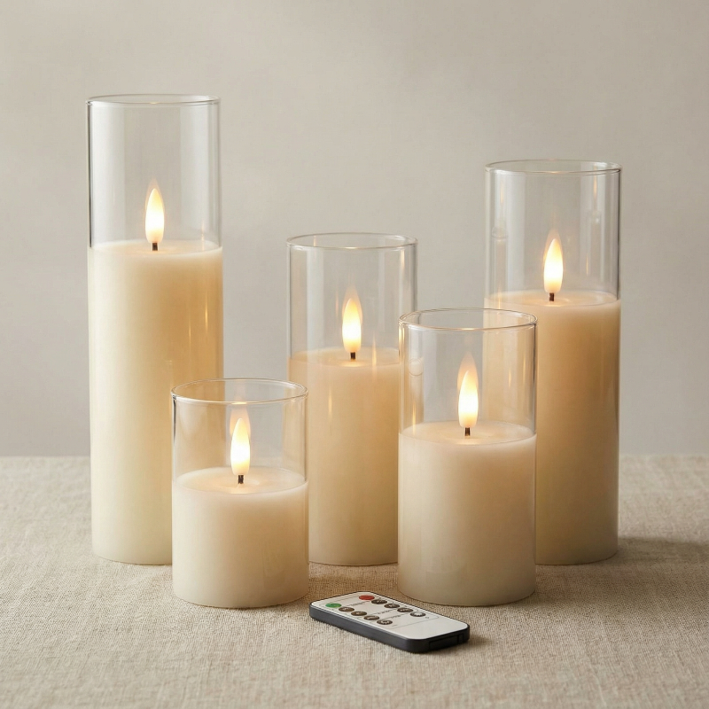 SereneGlow – Set of 9 Ivory LED Pillar Candles for Safe Ambiance