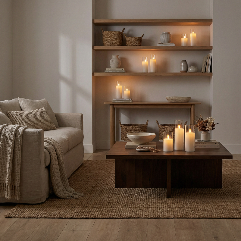 SereneGlow – Set of 9 Ivory LED Pillar Candles for Safe Ambiance