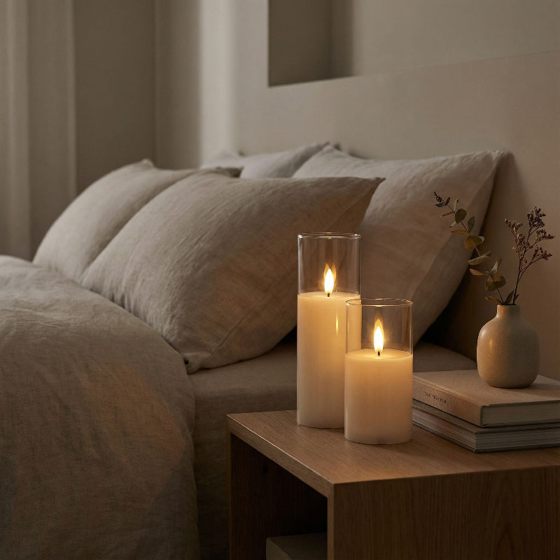 SereneGlow – Set of 9 Ivory LED Pillar Candles for Safe Ambiance