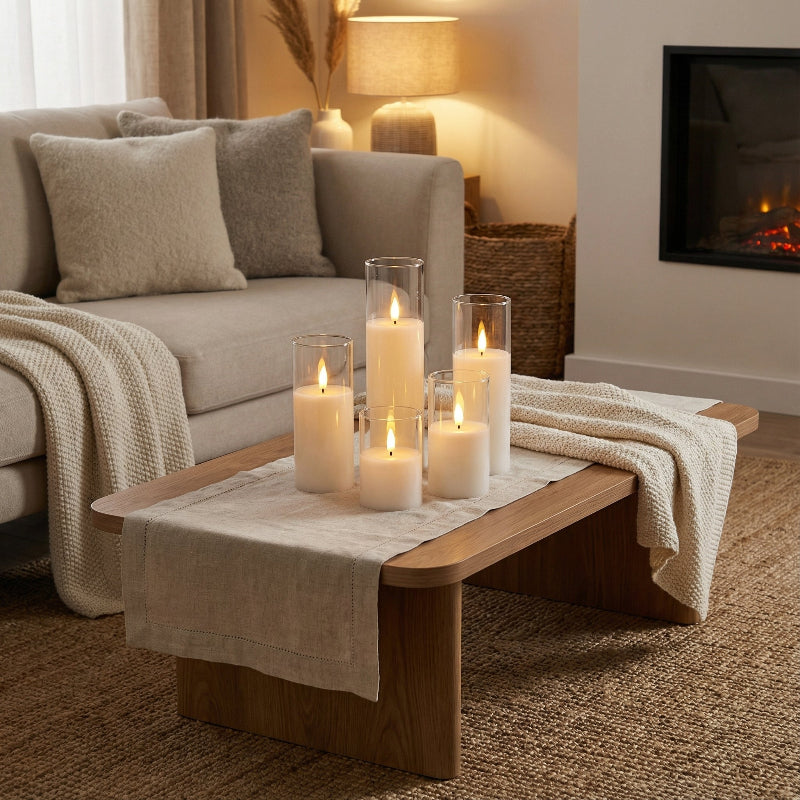 SereneGlow – Set of 9 Ivory LED Pillar Candles for Safe Ambiance