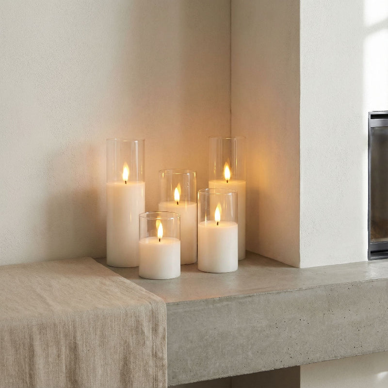 SereneGlow – Set of 9 Ivory LED Pillar Candles for Safe Ambiance