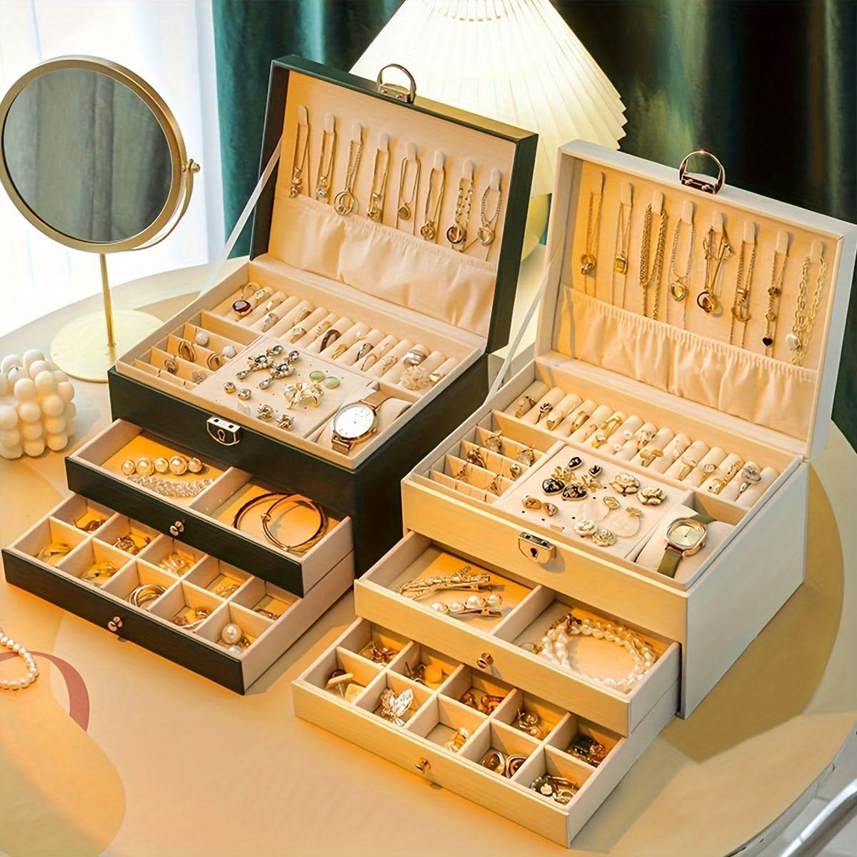 Elegant Leather Jewelry Storage Box with Multi-Compartment Organizer