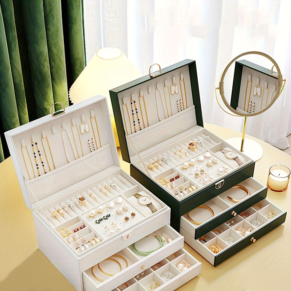 Elegant Leather Jewelry Storage Box with Multi-Compartment Organizer