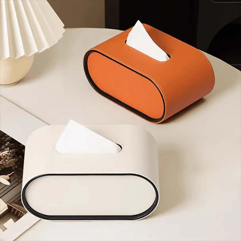 Elegance Refined: Luxe Oval Leather Tissue Holder