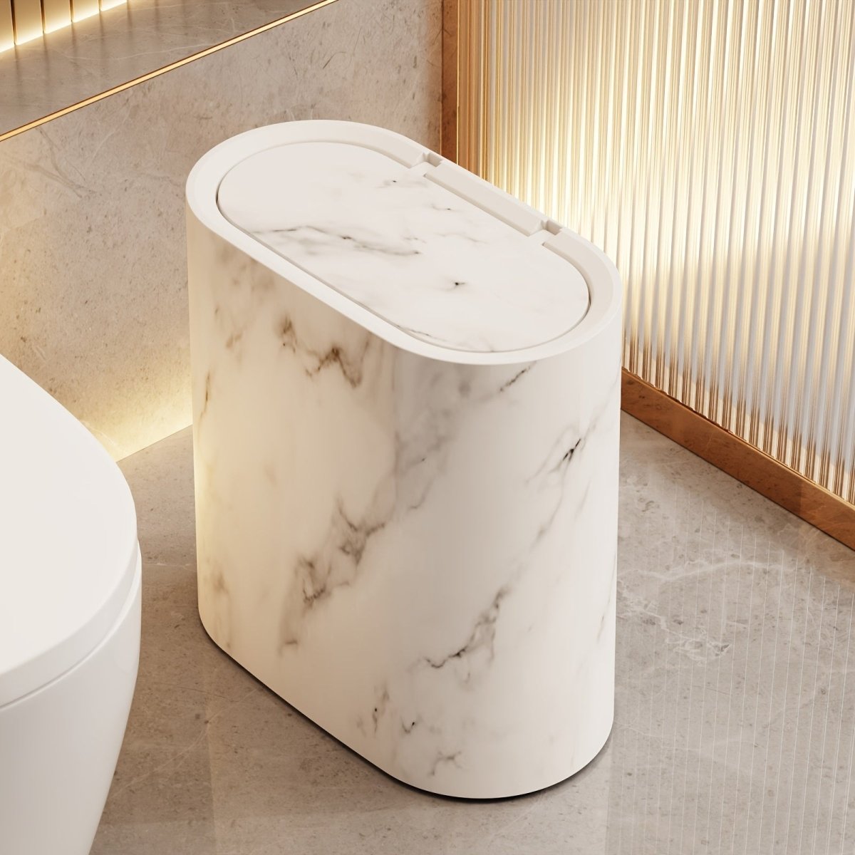 Chic Oval Marble-Inspired Trash Can for Stylish Spaces