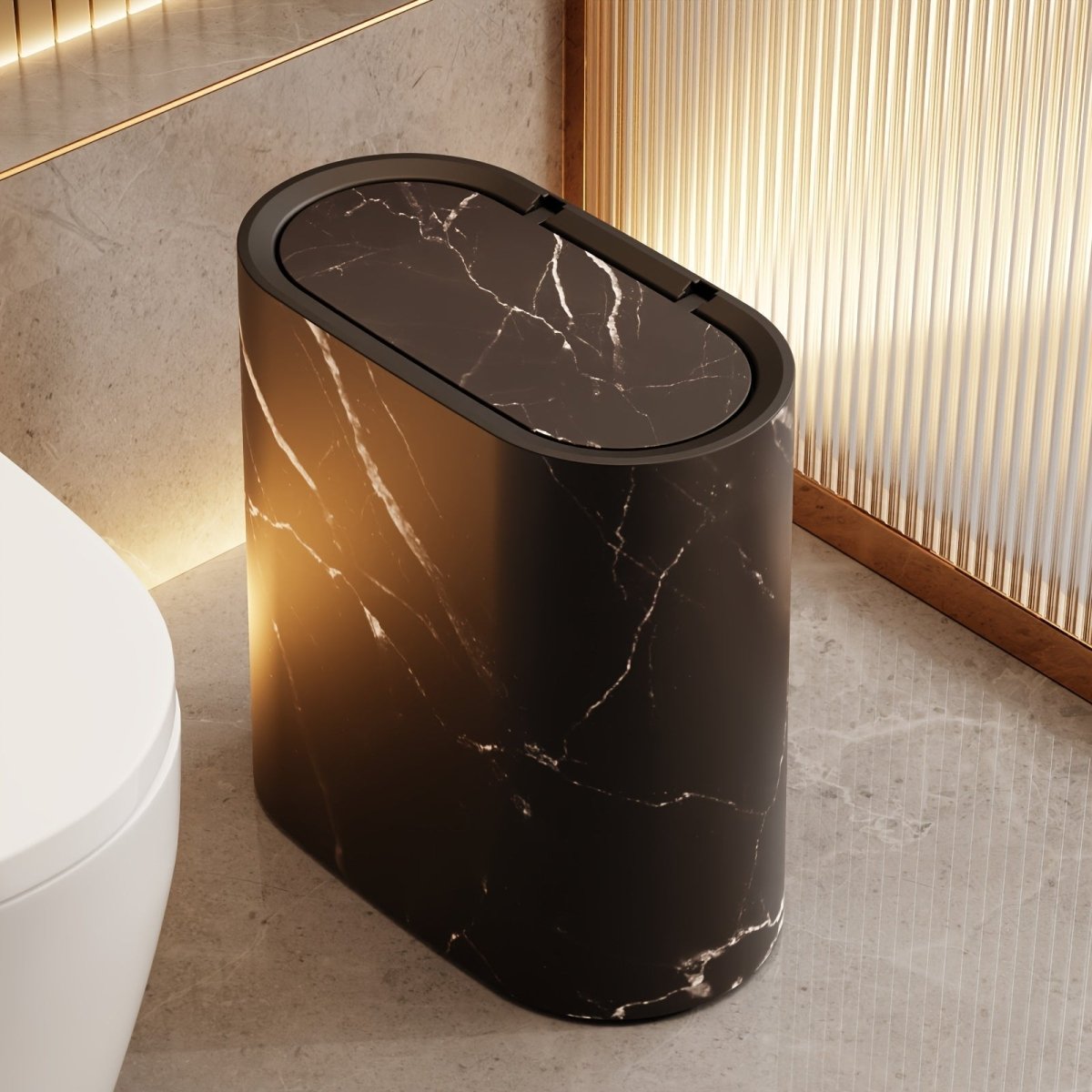 Chic Oval Marble-Inspired Trash Can for Stylish Spaces