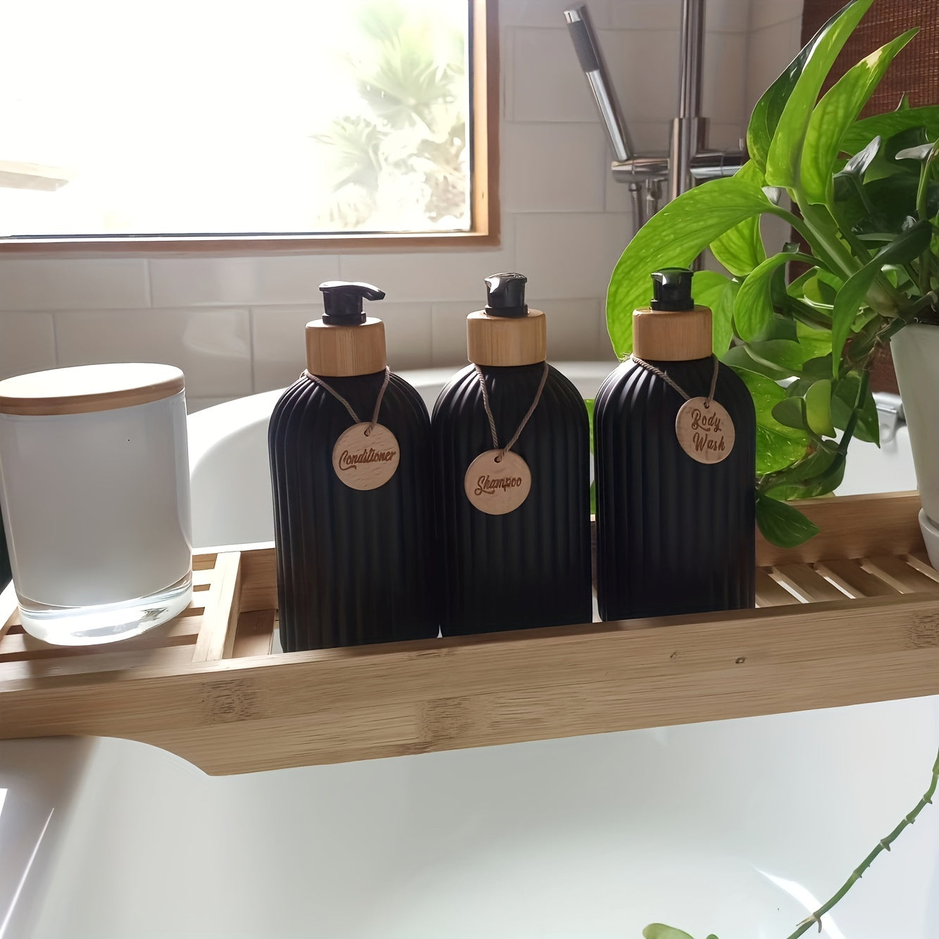 Stylish Refillable Shampoo Dispenser Set – 3-Piece Essentials