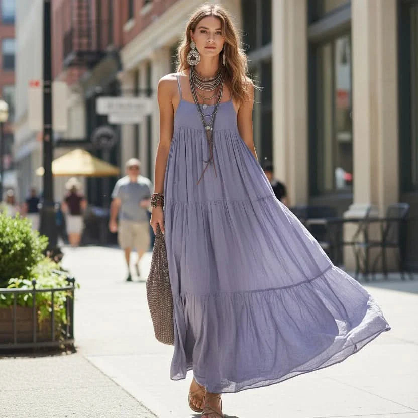 Sleeveless Bohemian Style Dress with Flowing Fit for Summer