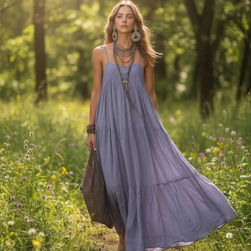 Sleeveless Bohemian Style Dress with Flowing Fit for Summer