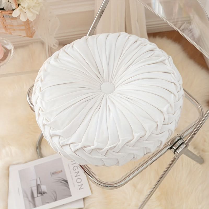 Round Velvet Cushion with Pleated Design