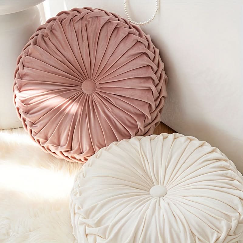 Round Velvet Cushion with Pleated Design