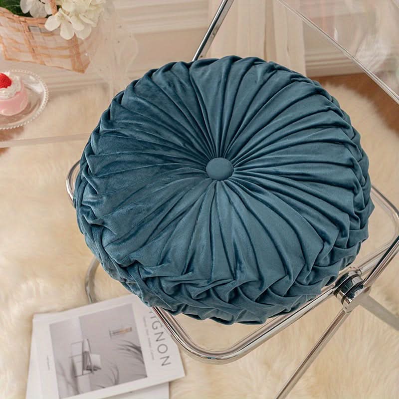 Round Velvet Cushion with Pleated Design