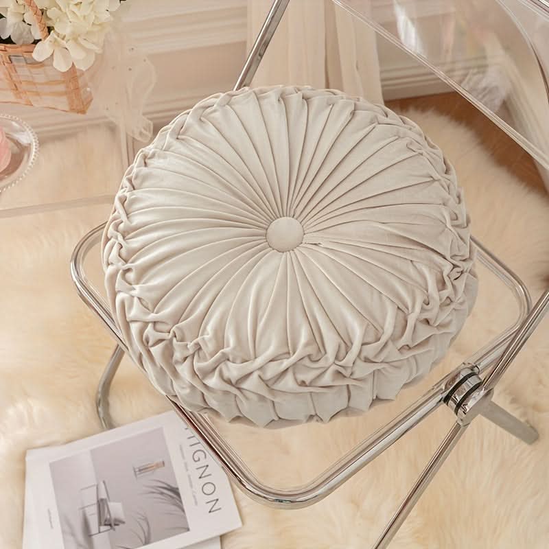 Round Velvet Cushion with Pleated Design