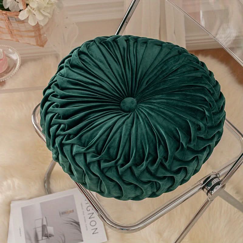 Round Velvet Cushion with Pleated Design