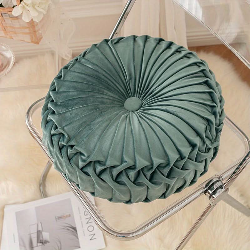 Round Velvet Cushion with Pleated Design