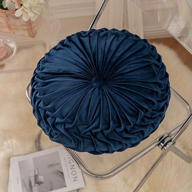 Round Velvet Cushion with Pleated Design