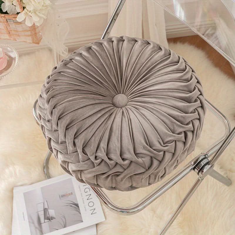 Round Velvet Cushion with Pleated Design