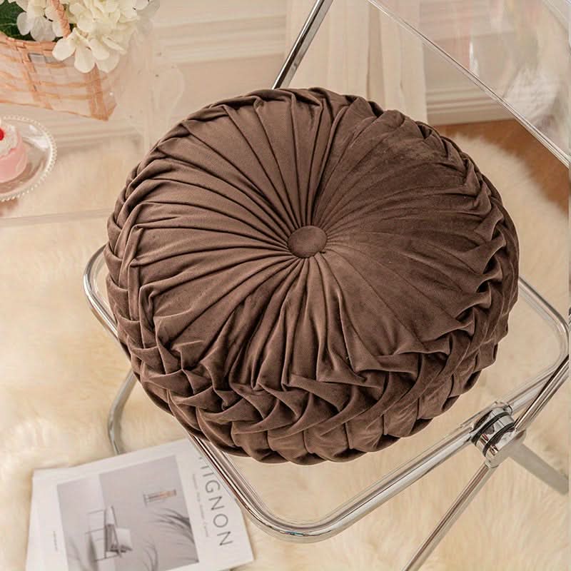 Round Velvet Cushion with Pleated Design