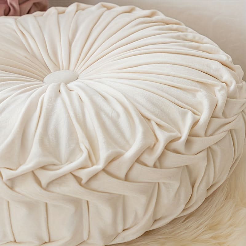 Round Velvet Cushion with Pleated Design