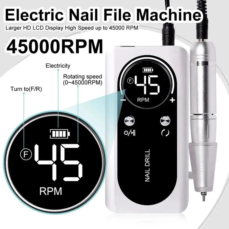 Cordless Rechargeable Electric Nail Drill with LCD Display Control