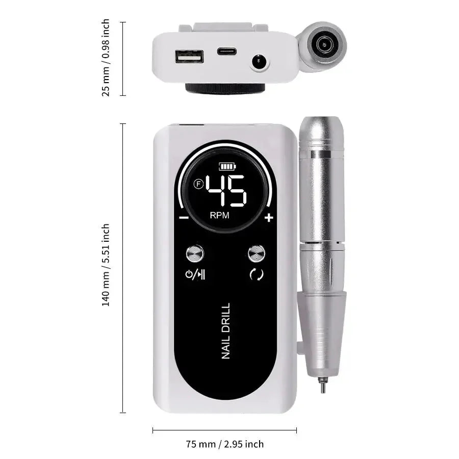 Cordless Rechargeable Electric Nail Drill with LCD Display Control