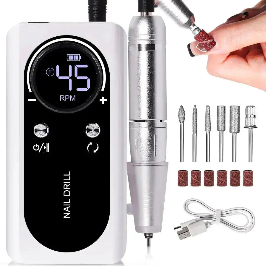 Cordless Rechargeable Electric Nail Drill with LCD Display Control