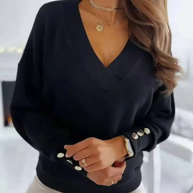 Long Sleeve Sweater with V-Rings and Decorative Elements