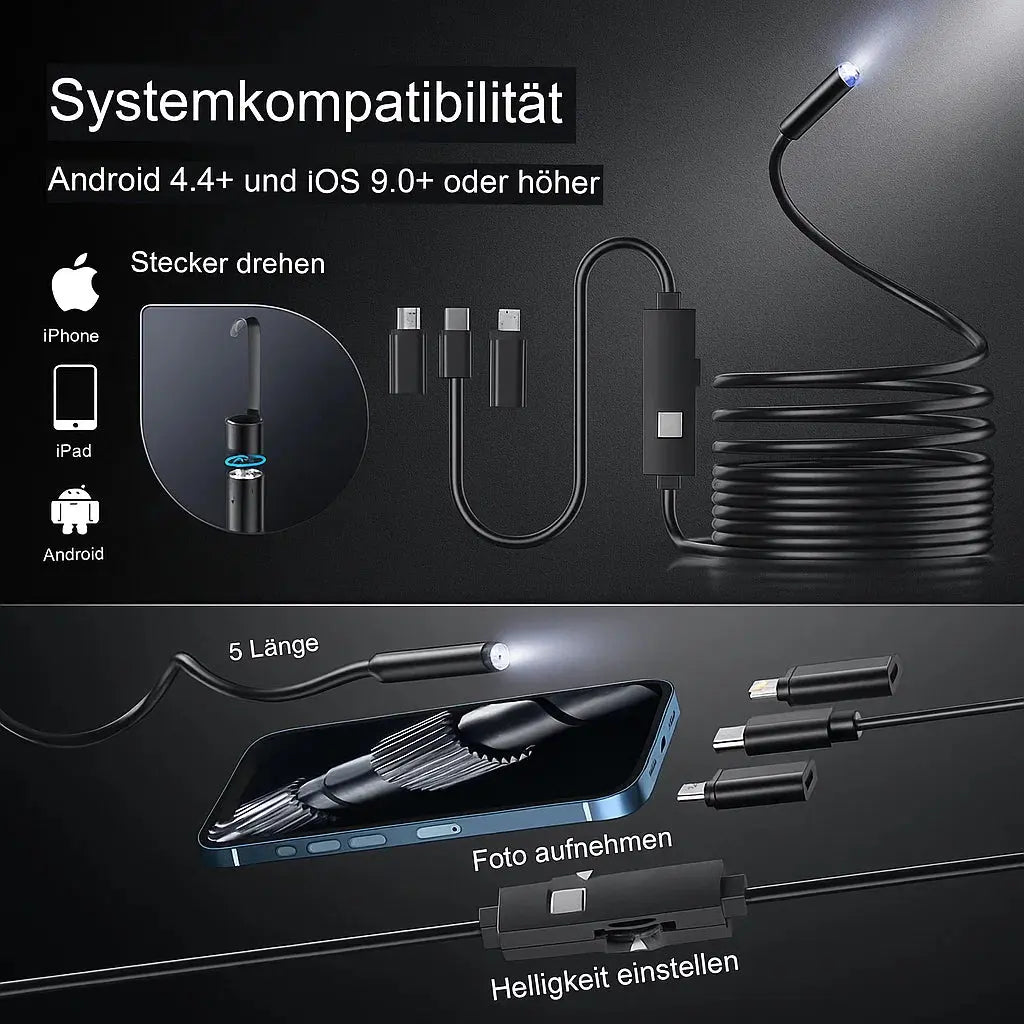 Endoscope Camera with 5m Flexible Cable – Plug-and-Play HD View