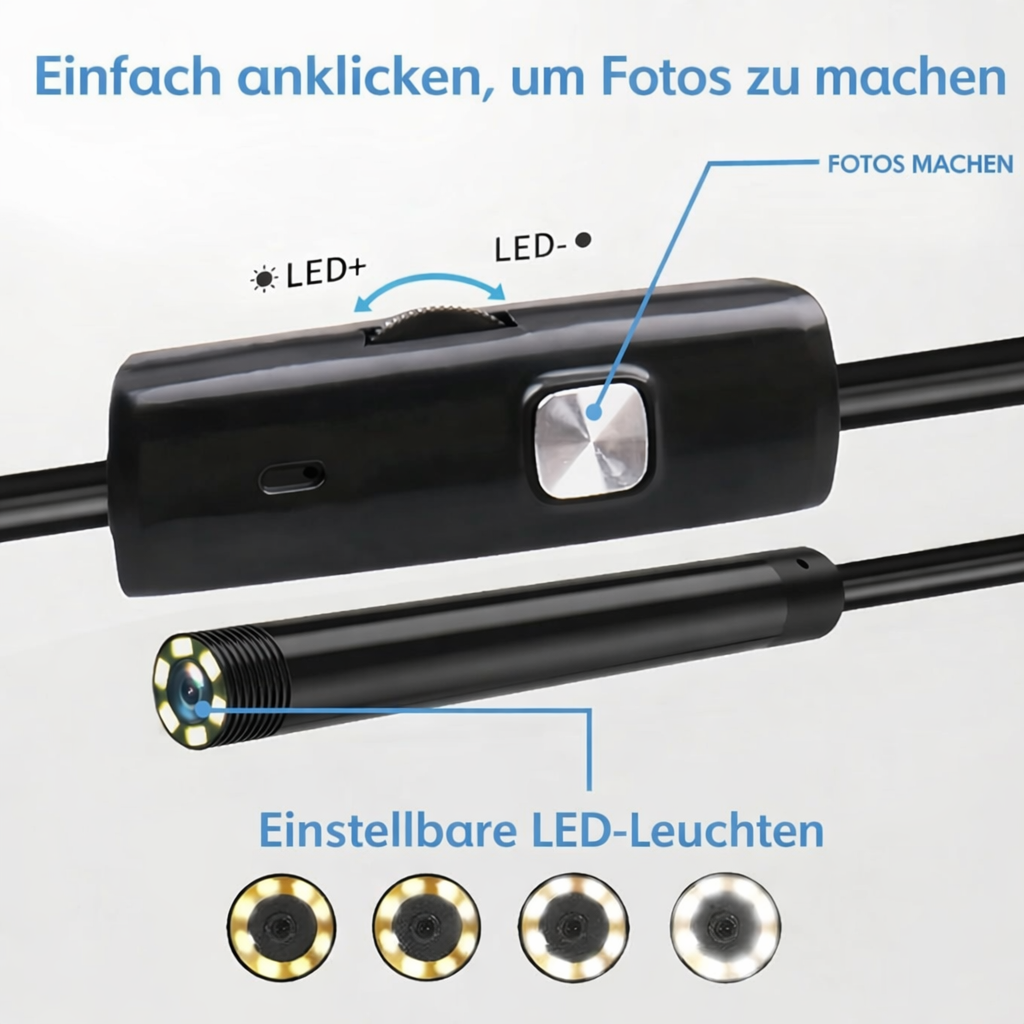 Waterproof Inspection Camera with LED Light - HD Endoscope