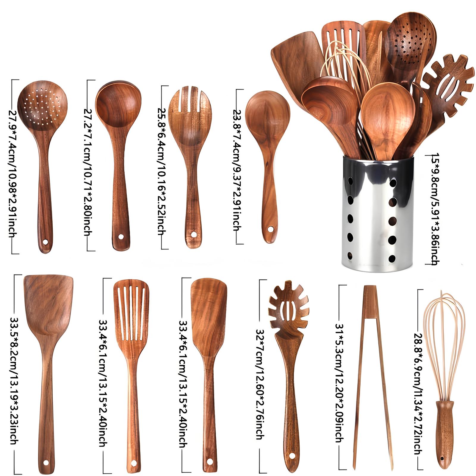 Elegant 11-Piece Teak Kitchen Utensil Collection with Stand