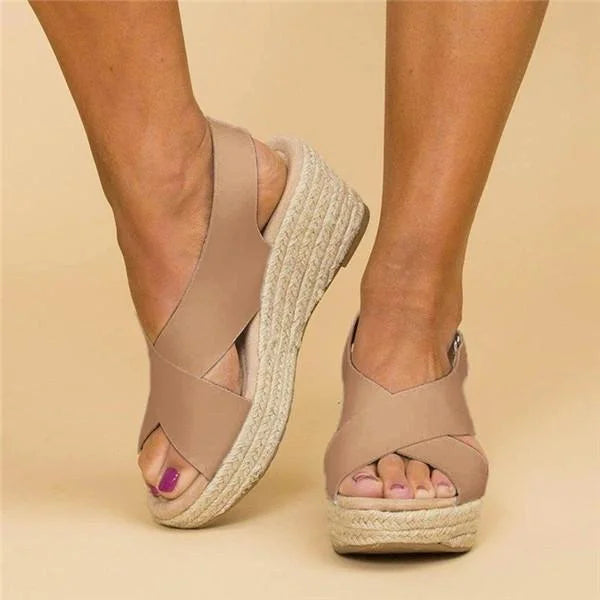 Women's Espadrilles with Orthopedic Wedge Heel and Elastic Crossband Strap