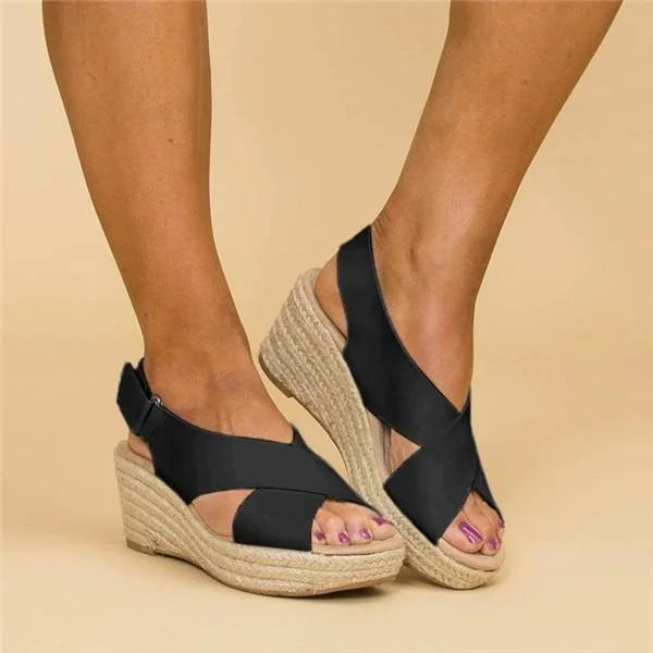Women's Espadrilles with Orthopedic Wedge Heel and Elastic Crossband Strap