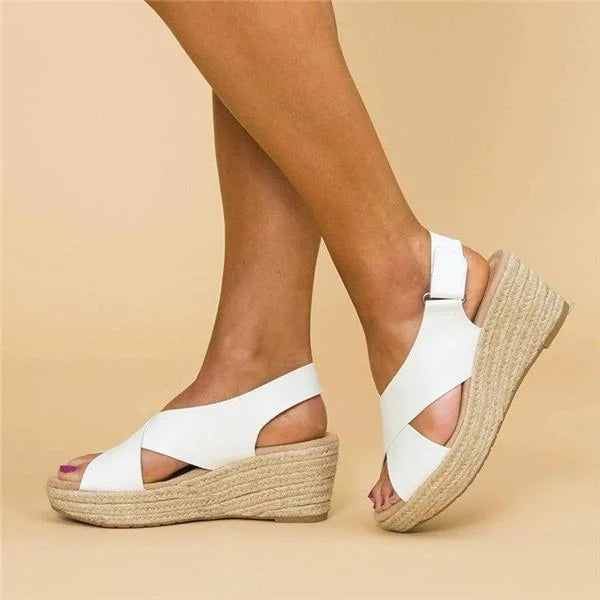 Women's Espadrilles with Orthopedic Wedge Heel and Elastic Crossband Strap