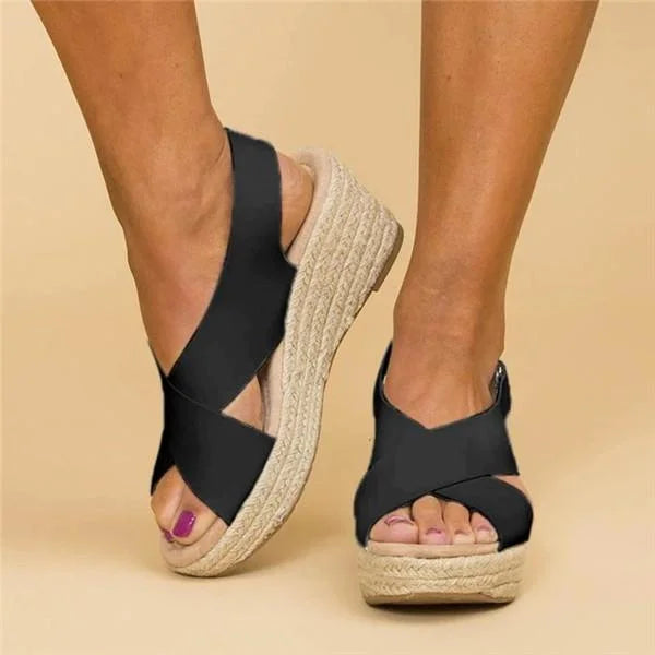 Women's Espadrilles with Orthopedic Wedge Heel and Elastic Crossband Strap