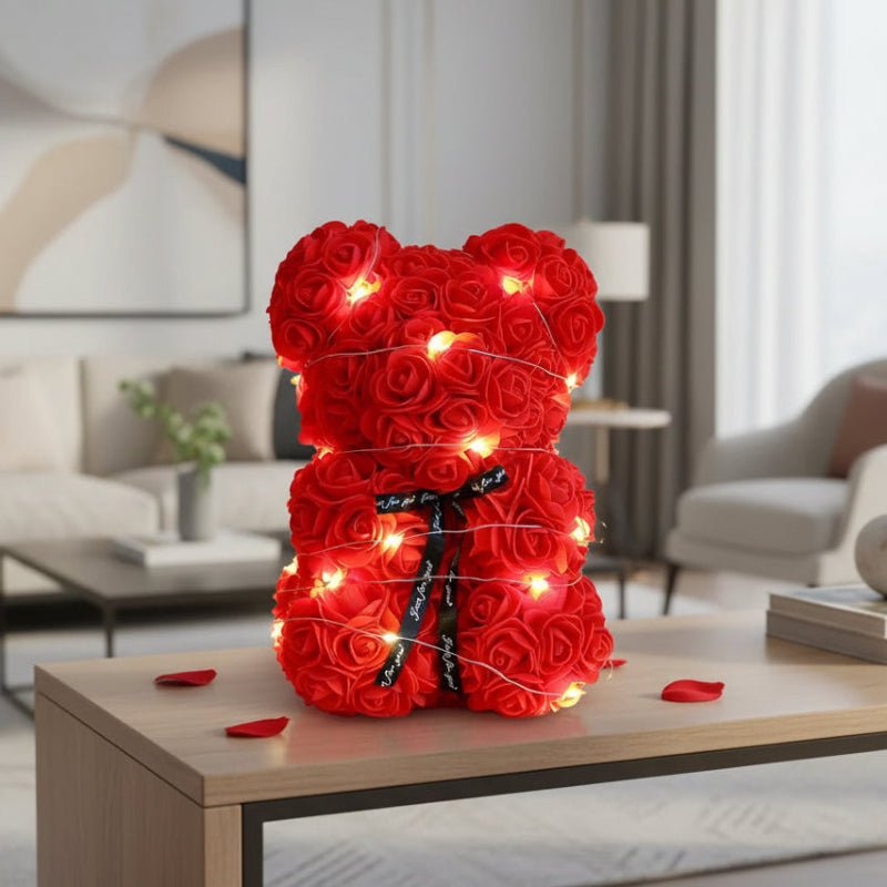 Timeless Rose Bear Gift Set with Illuminated Charm - 25 cm