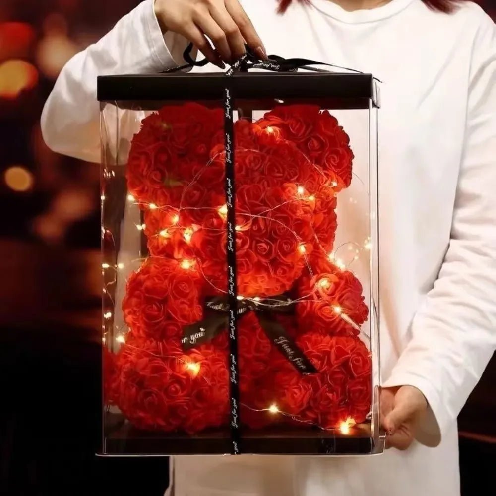 Timeless Rose Bear Gift Set with Illuminated Charm - 25 cm