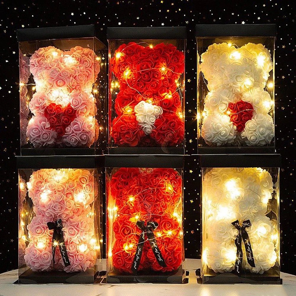 Timeless Rose Bear Gift Set with Illuminated Charm - 25 cm