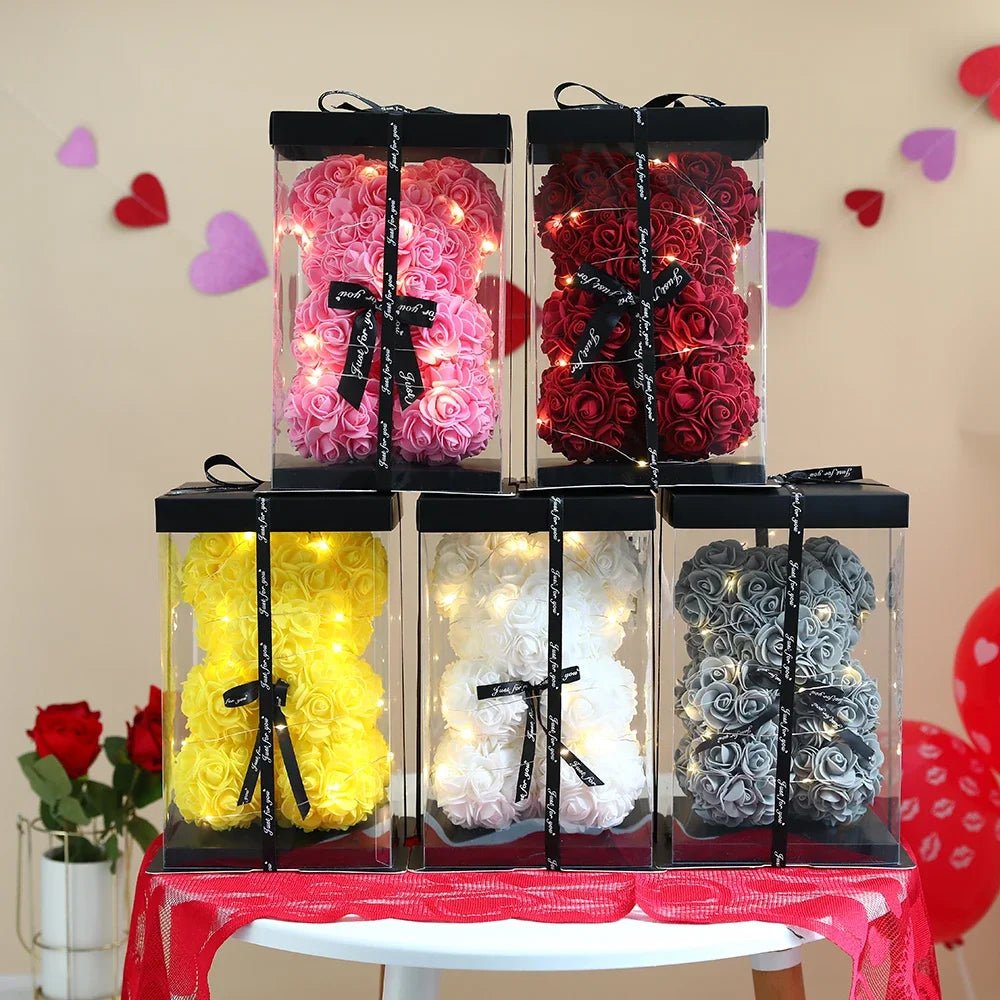 Timeless Rose Bear Gift Set with Illuminated Charm - 25 cm