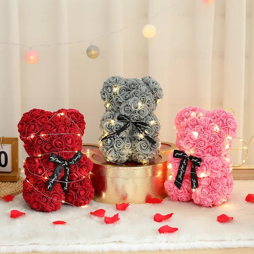 Timeless Rose Bear Gift Set with Illuminated Charm - 25 cm