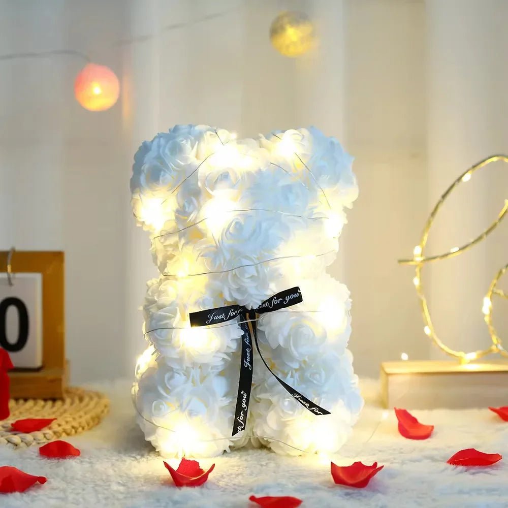 Timeless Rose Bear Gift Set with Illuminated Charm - 25 cm