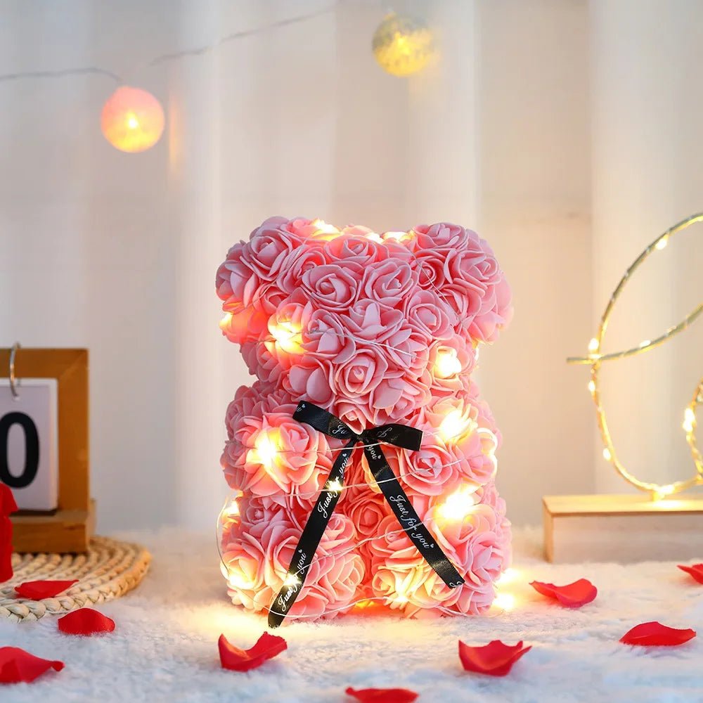 Timeless Rose Bear Gift Set with Illuminated Charm - 25 cm