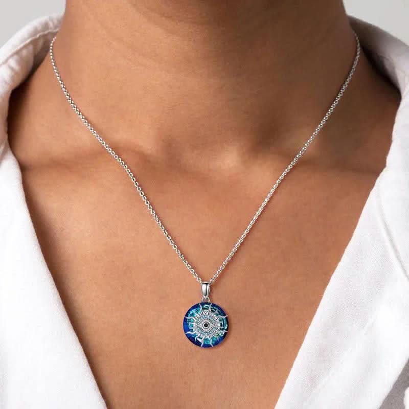 Evil Eye Protection Amulet Necklace with Adjustable Silver Chain