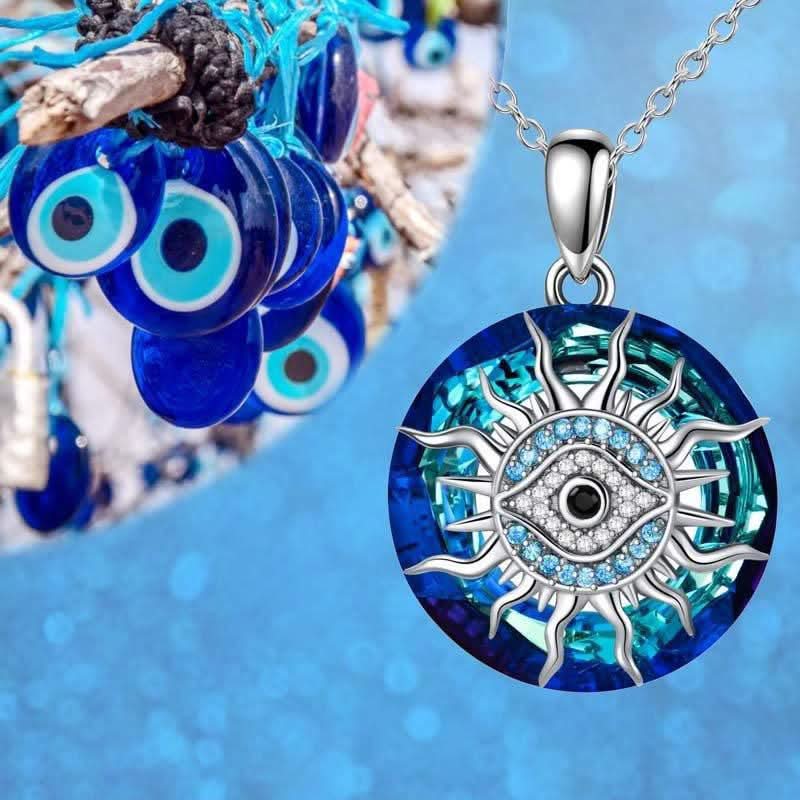 Evil Eye Protection Amulet Necklace with Adjustable Silver Chain