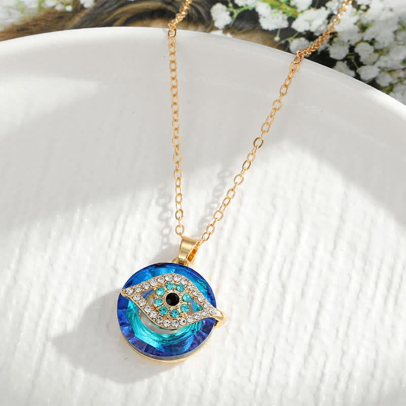 Evil Eye Protection Amulet Necklace with Adjustable Silver Chain