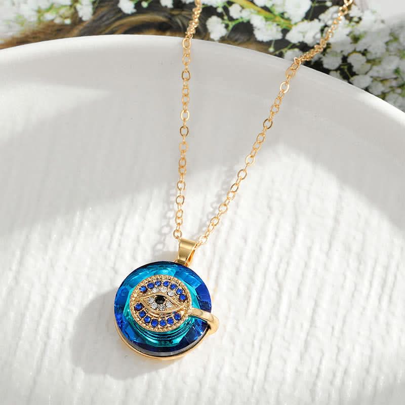 Evil Eye Protection Amulet Necklace with Adjustable Silver Chain