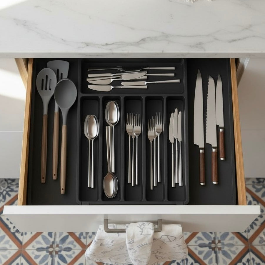 Customizable Kitchen Drawer Organizer – Space-Saving Tray (33–57cm)