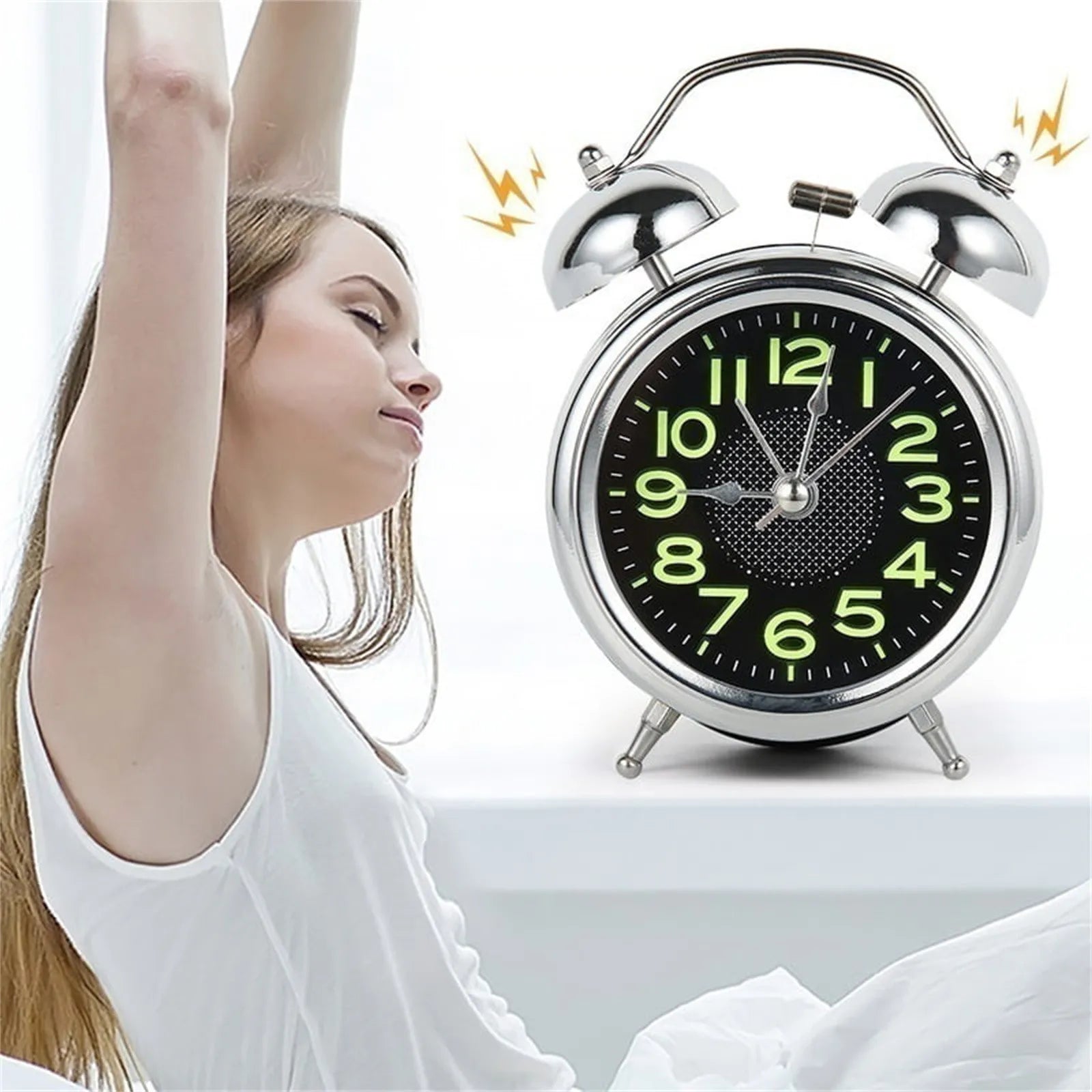 Loud Classic Twin Bell Alarm Clock for Deep Sleepers with Nightlight