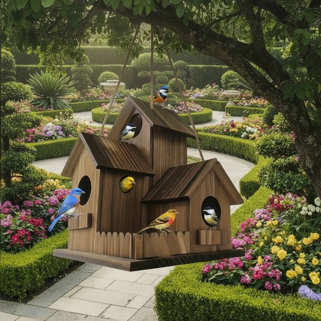 Charming Wooden Birdhouse with Spacious Nesting Compartments